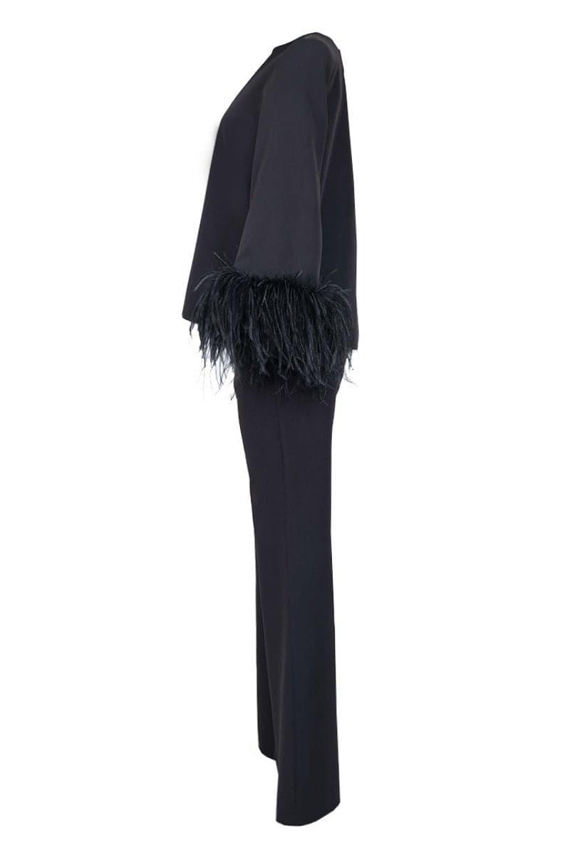 EMBELLISHED FEATHER RELAXED TOP AND PANTS SET | Joanna Andraos | CULT MIA