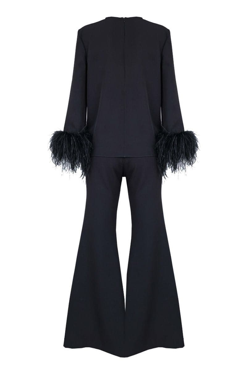 EMBELLISHED FEATHER RELAXED TOP AND PANTS SET | Joanna Andraos | CULT MIA