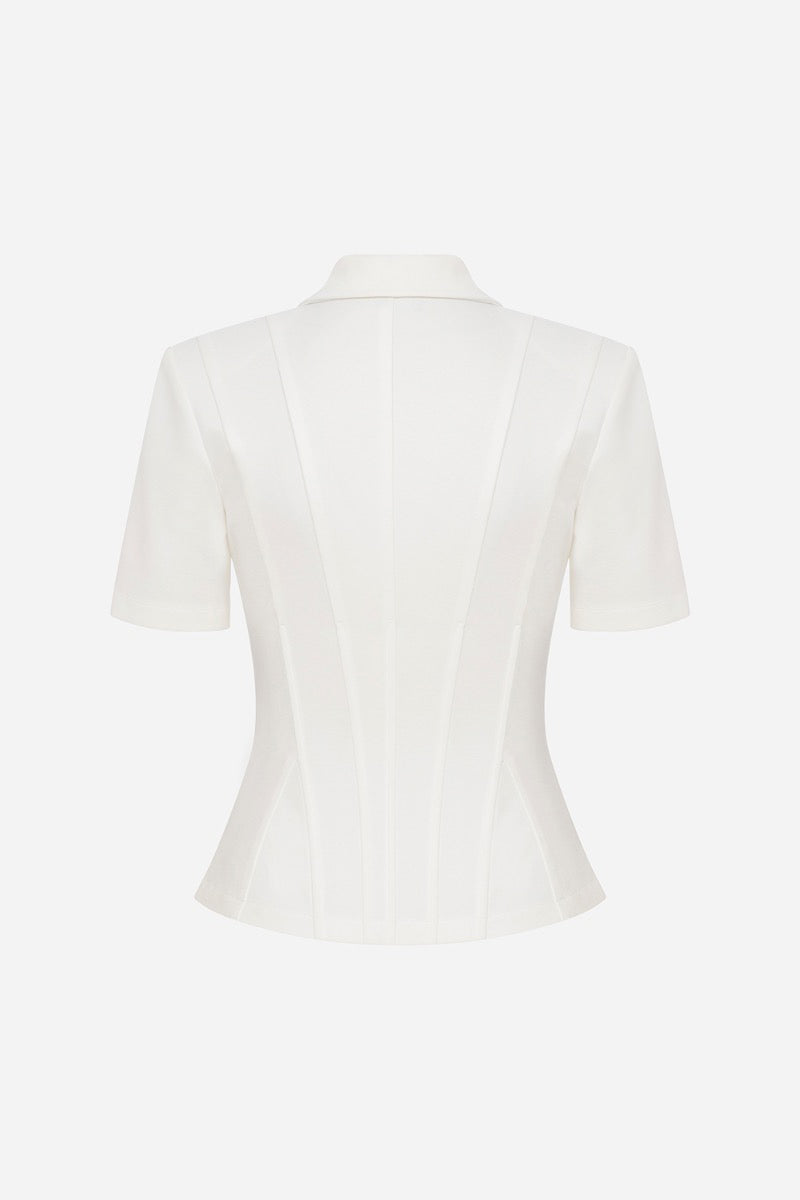 KATE POLO NECK CORSET DETAILED T SHIRT IN WHITE - CULT MIA