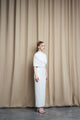 HIGH NECK DRAPED SEQUIN GOWN WITH EMBELLISHED COLLAR - CULT MIA