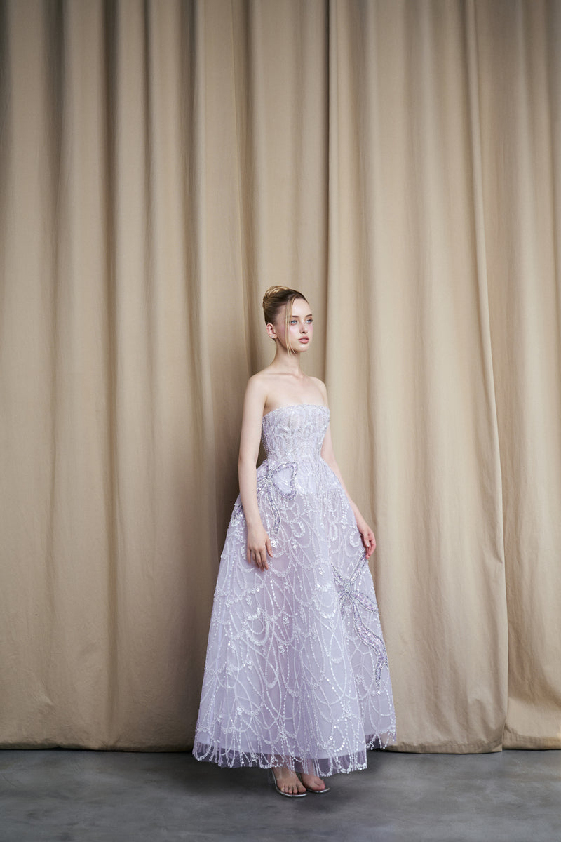 STRAPLESS LILAC TULLE BALL GOWN - CULT MIA