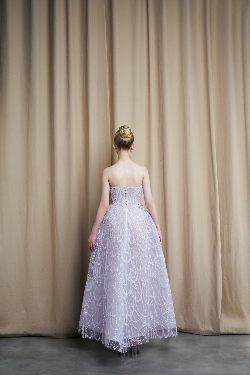 STRAPLESS LILAC TULLE BALL GOWN - CULT MIA