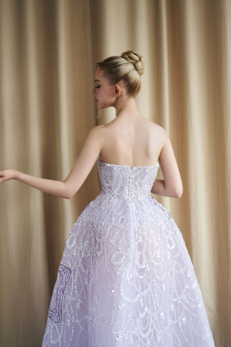 STRAPLESS LILAC TULLE BALL GOWN - CULT MIA