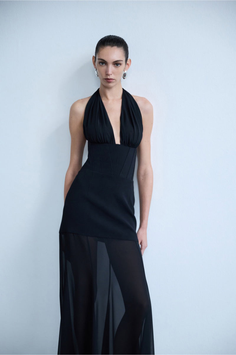 MEL CORSET DETAILED CHIFFON DRESS - CULT MIA
