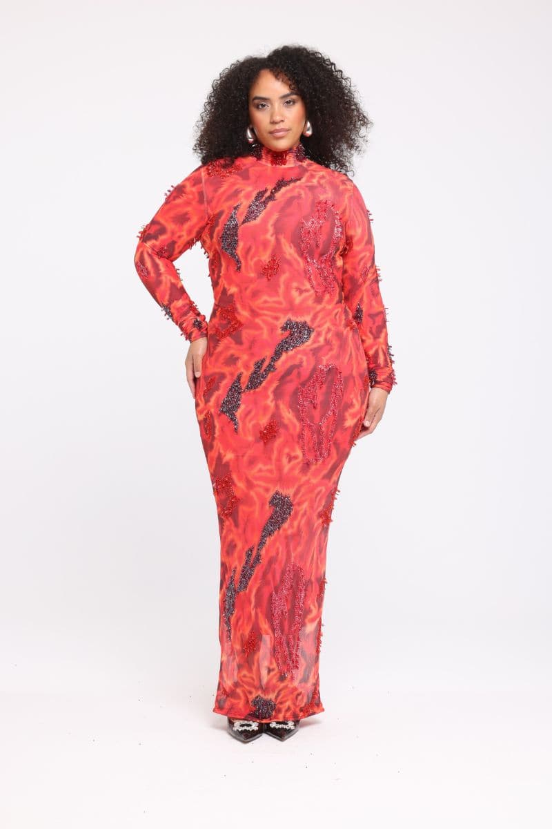 ZUSI RED AND ORANGE ANKLE LENGTH DRESS | Onalaja | CULT MIA