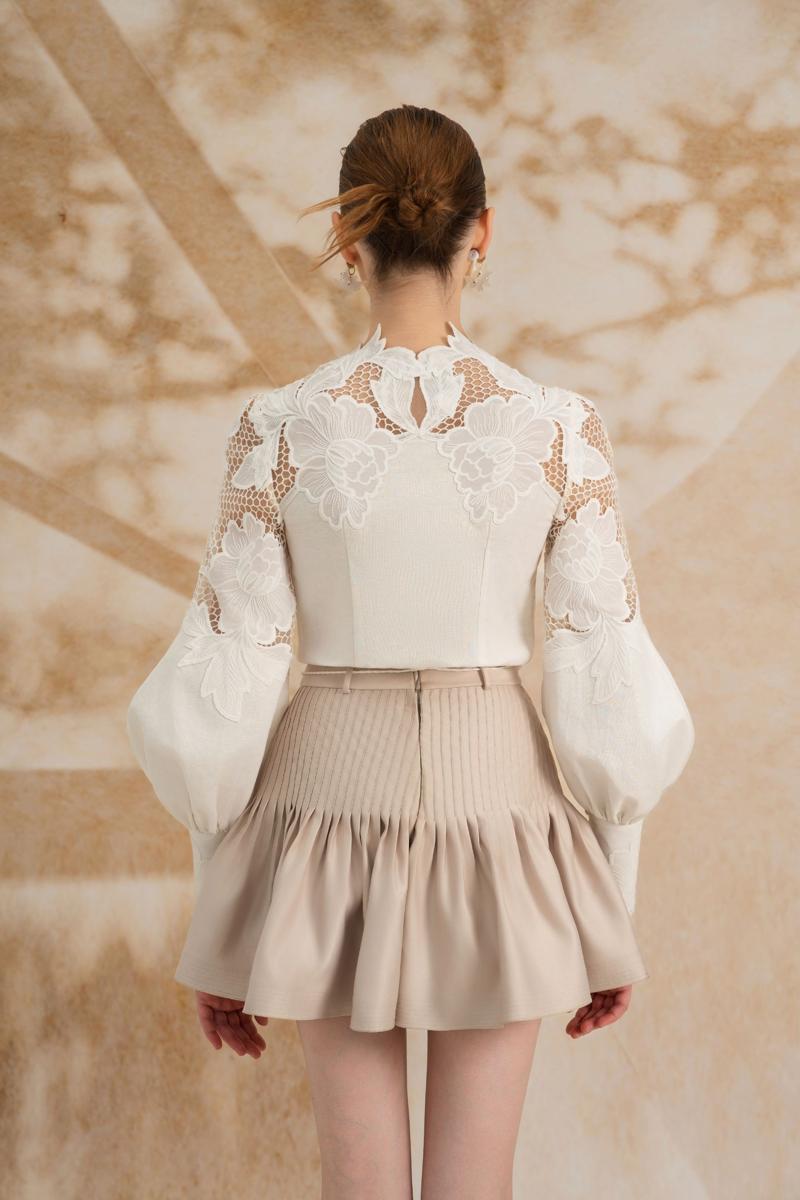 LAETITIA DROP WAIST PUFFY SLEEVED SILK LACE MINI SET - CULT MIA
