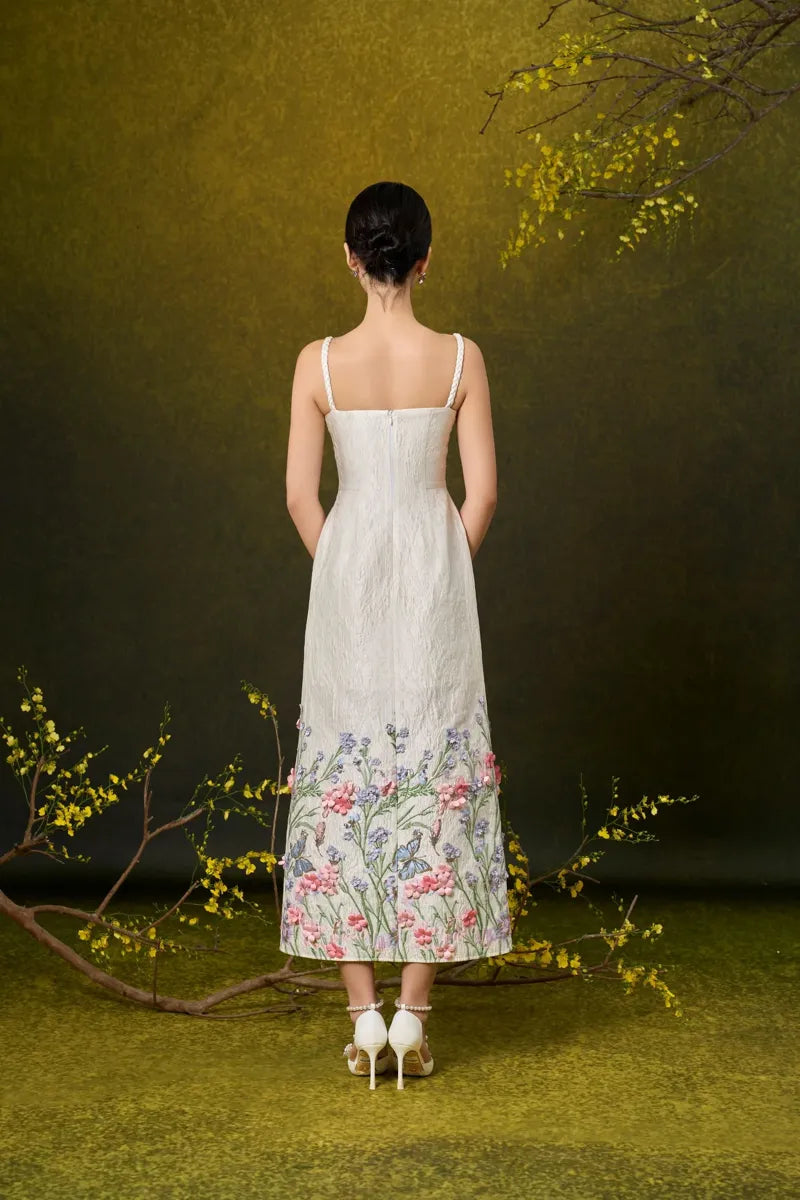 IVY A-LINE STRAPPY DAMASK MIDI DRESS - CULT MIA