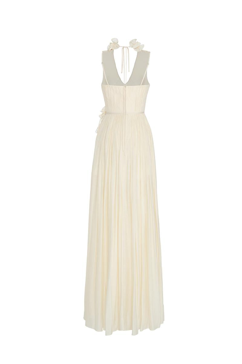 NASIR GATHERED SCOOP NECK TENCEL FLOOR LENGTH DRESS IN CREAM - CULT MIA
