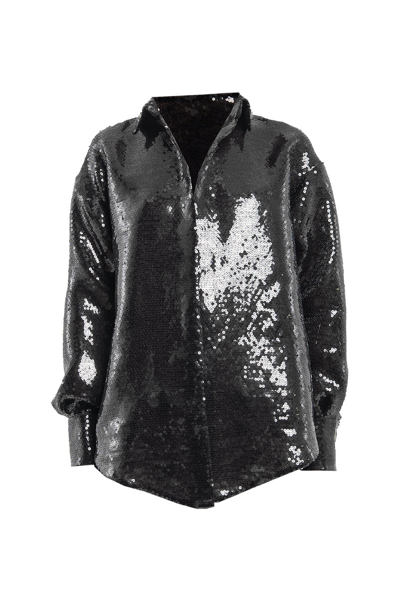 SEQUIN OVERSIZED SHIRT IN BLACK - CULT MIA