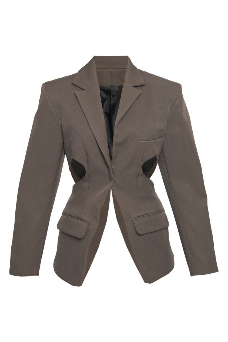 CHARCOAL TAILORED CUT-OUT CEDAR SUIT JACKET | Sean Sheila | CULT MIA