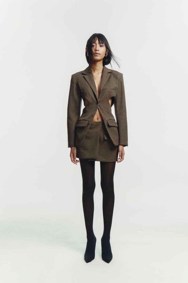 CHARCOAL TAILORED CUT-OUT CEDAR SUIT JACKET | Sean Sheila | CULT MIA