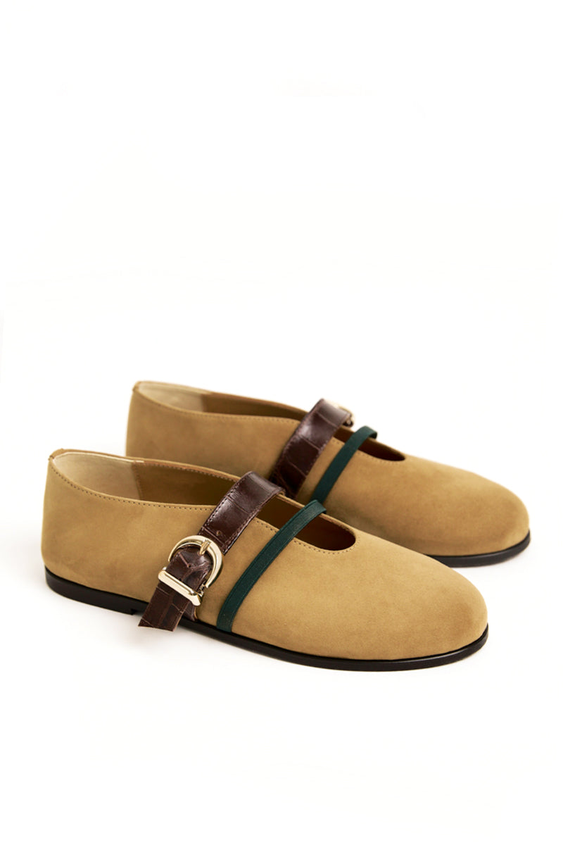 BALLET FLATS SEANLLY IN SAND SUEDE CALFSKIN - CULT MIA