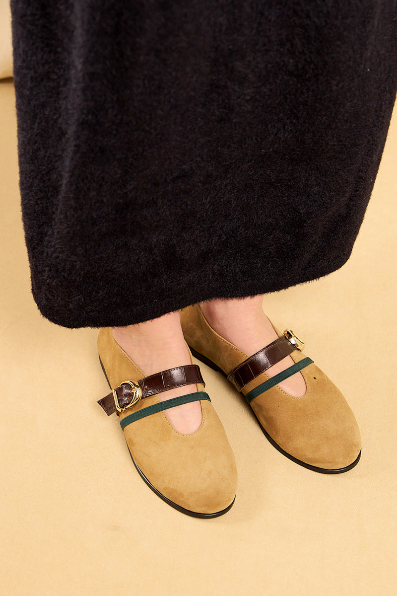 BALLET FLATS SEANLLY IN SAND SUEDE CALFSKIN - CULT MIA