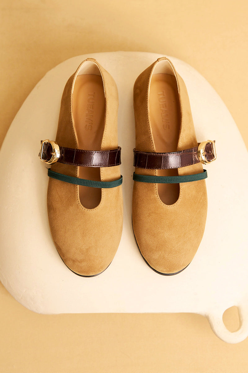 BALLET FLATS SEANLLY IN SAND SUEDE CALFSKIN - CULT MIA