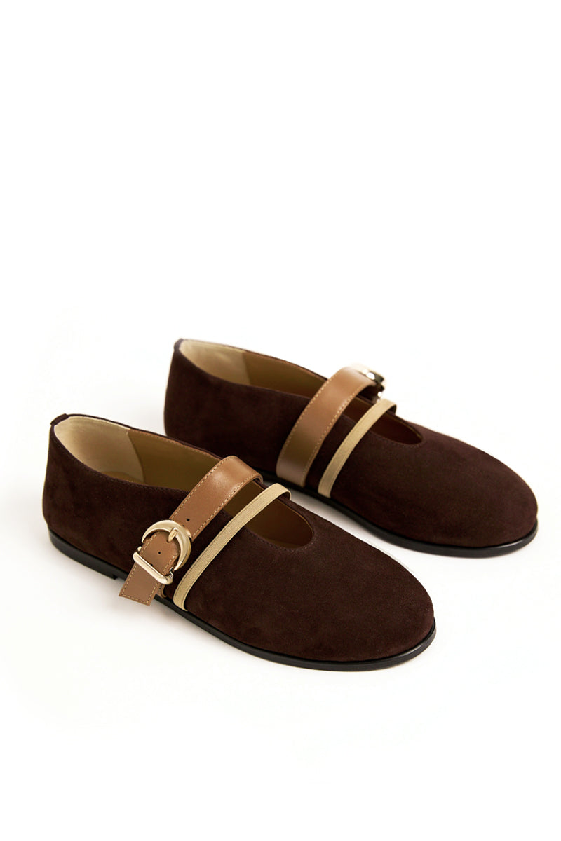 BALLET FLATS SEANLLY IN BROWN SUEDE CALFSKIN - CULT MIA