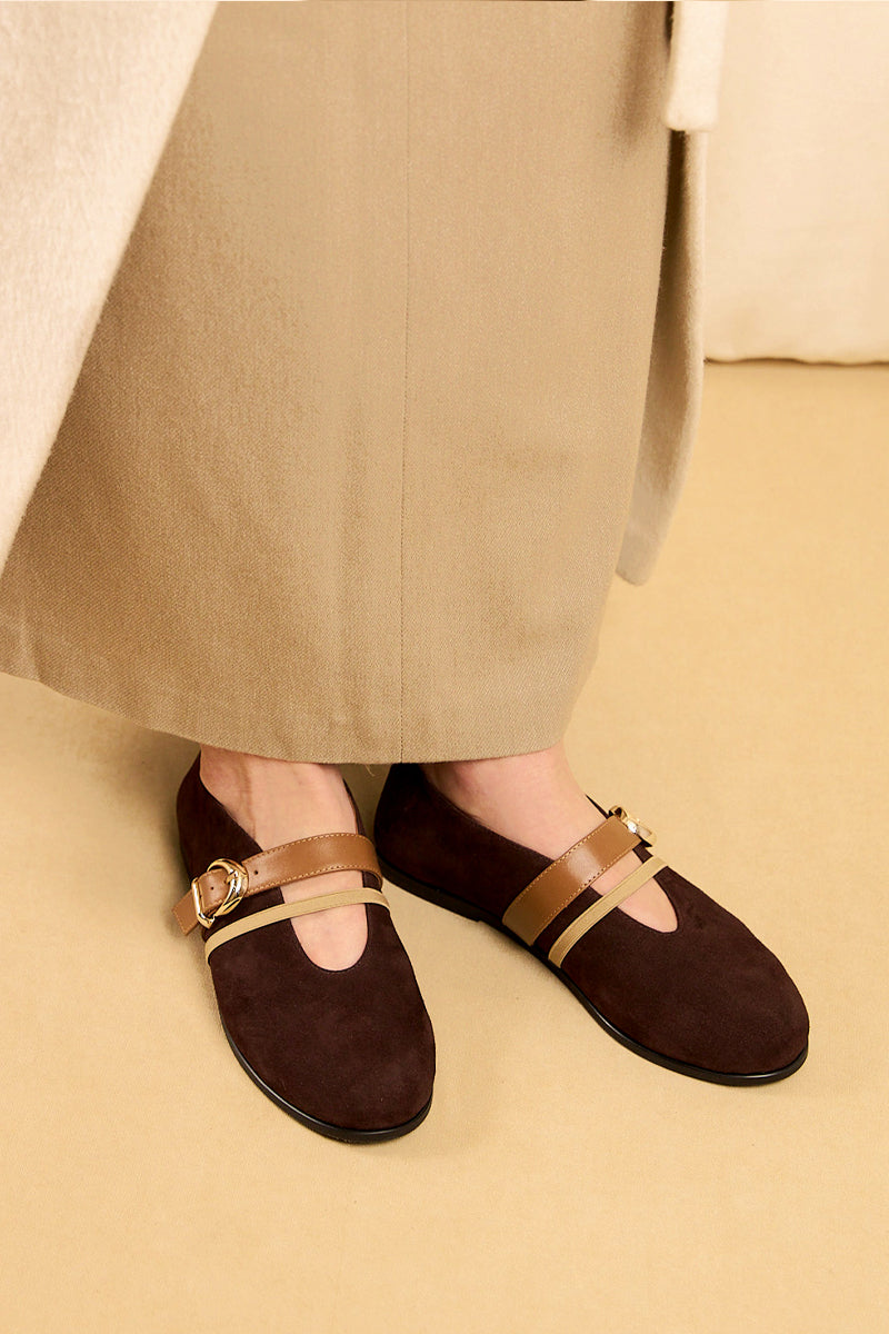 BALLET FLATS SEANLLY IN BROWN SUEDE CALFSKIN - CULT MIA