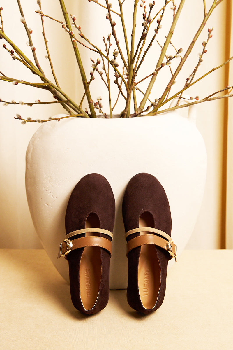 BALLET FLATS SEANLLY IN BROWN SUEDE CALFSKIN - CULT MIA