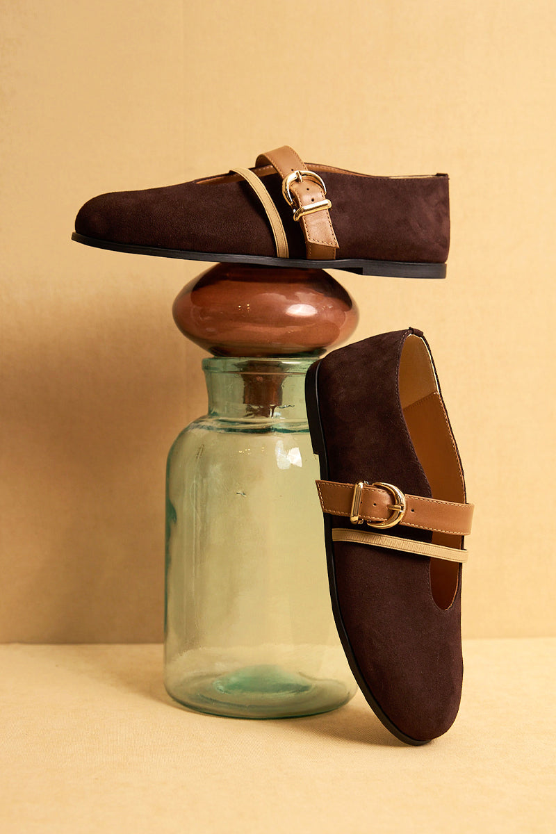 BALLET FLATS SEANLLY IN BROWN SUEDE CALFSKIN - CULT MIA