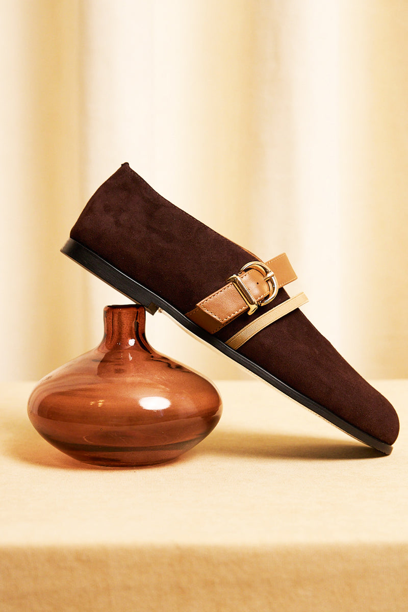 BALLET FLATS SEANLLY IN BROWN SUEDE CALFSKIN - CULT MIA