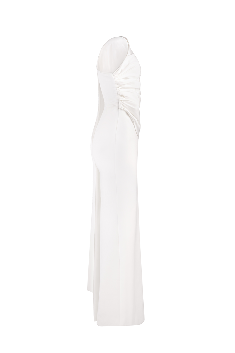 CREPE DRESS WITH SCARF IN WHITE - CULT MIA