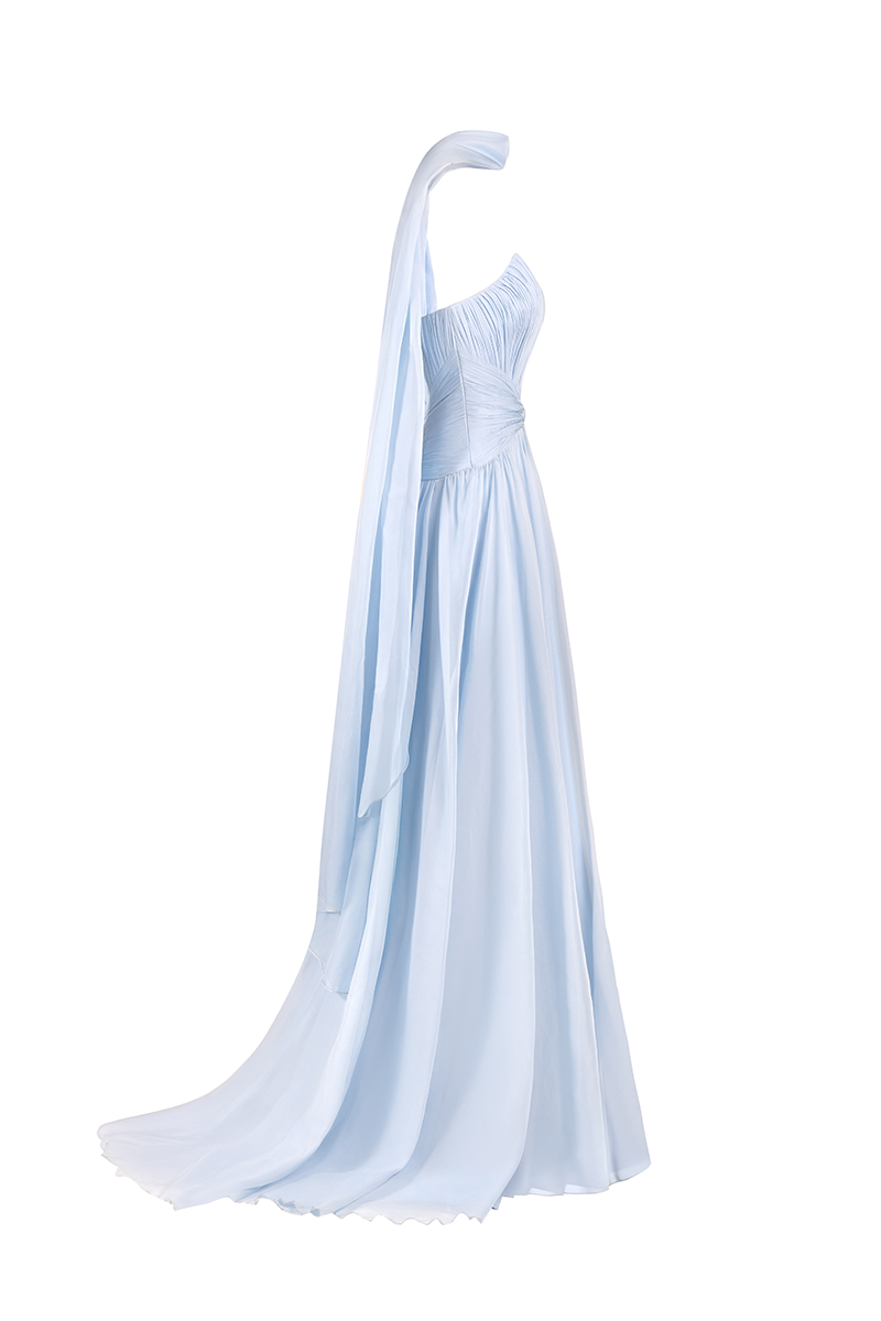 STRAPLESS GOWN WITH SCARF IN BABY BLUE - CULT MIA