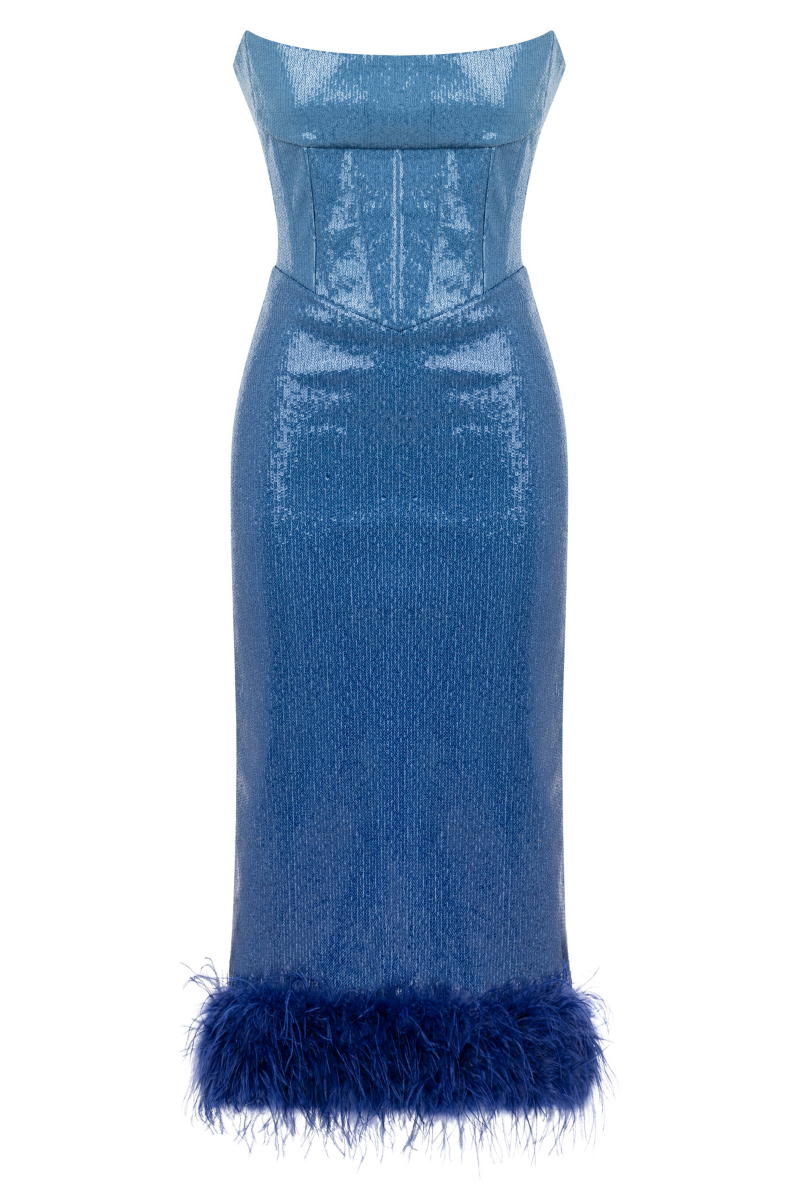 Sudi Etuz BLUE GRATIENT SEQUINED MIDI CORSET DRESS | Cult Mia Sudi Etuz BLUE GRATIENT SEQUINED MIDI CORSET DRESS | Cult Mia