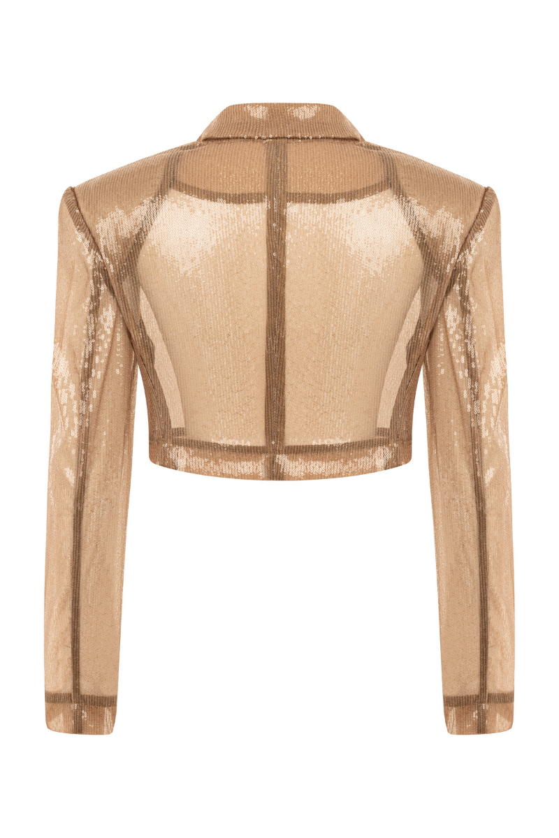 BROWN SEQUIN CROPPED BLAZER | Sudi Etuz | CULT MIA