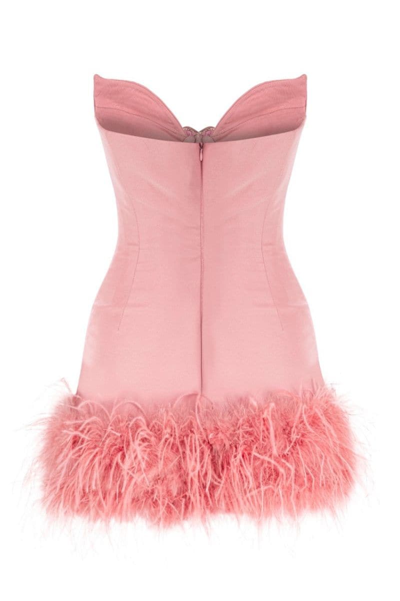 ROSY FEATHER STRAPLESS MINI DRESS | Sudi Etuz | CULT MIA