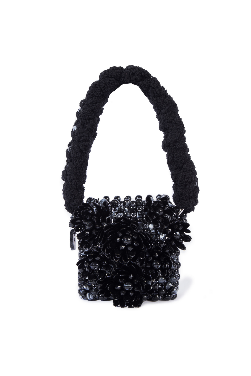 BLACK ATACAMA BEADED TOP HANDLE BAG | Tam Illi | CULT MIA