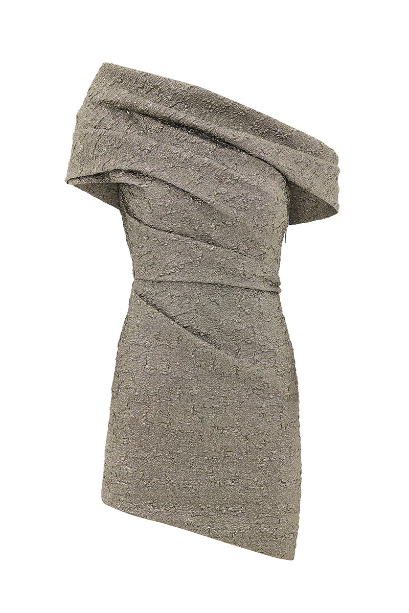 ONE OFF SHOULDER MINI DRESS IN SILVER - CULT MIA