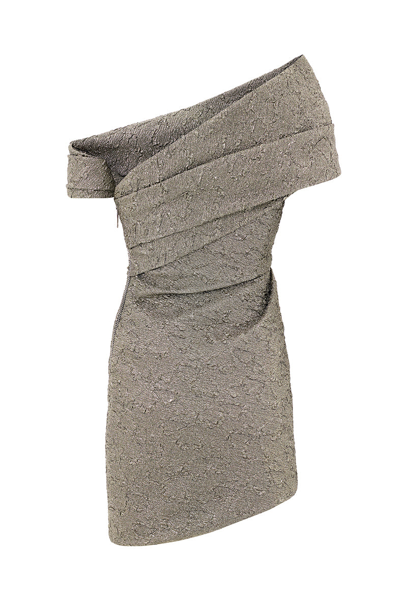 ONE OFF SHOULDER MINI DRESS IN SILVER - CULT MIA