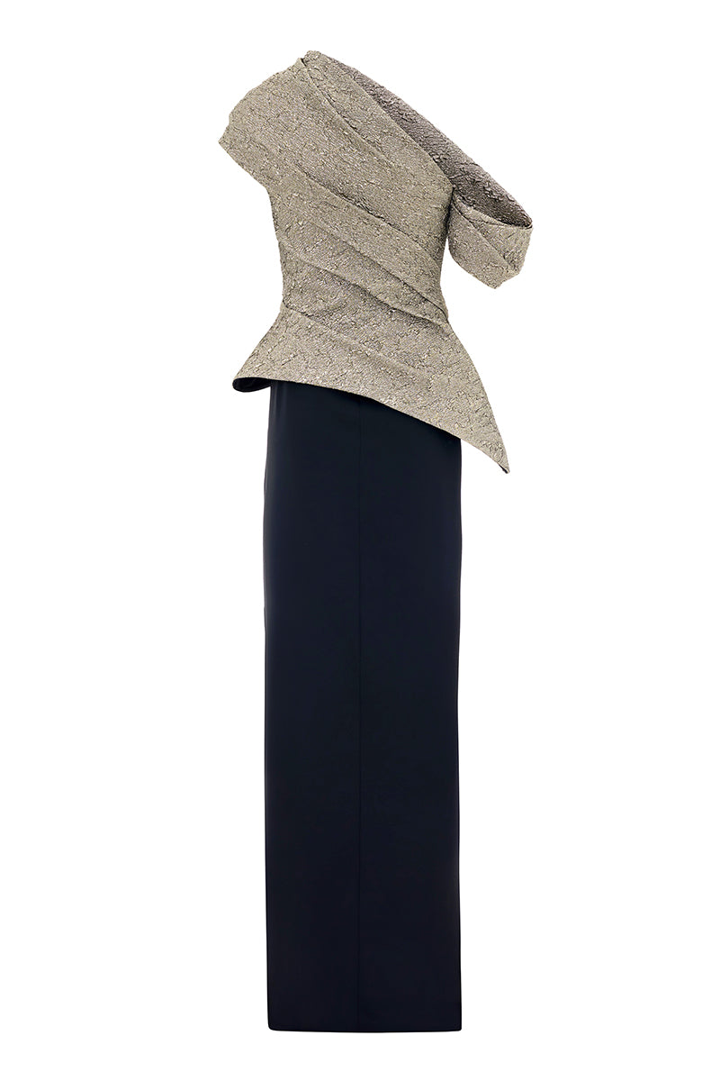 ASYMMETRIC LONG DRESS IN BLACK CREAM - CULT MIA