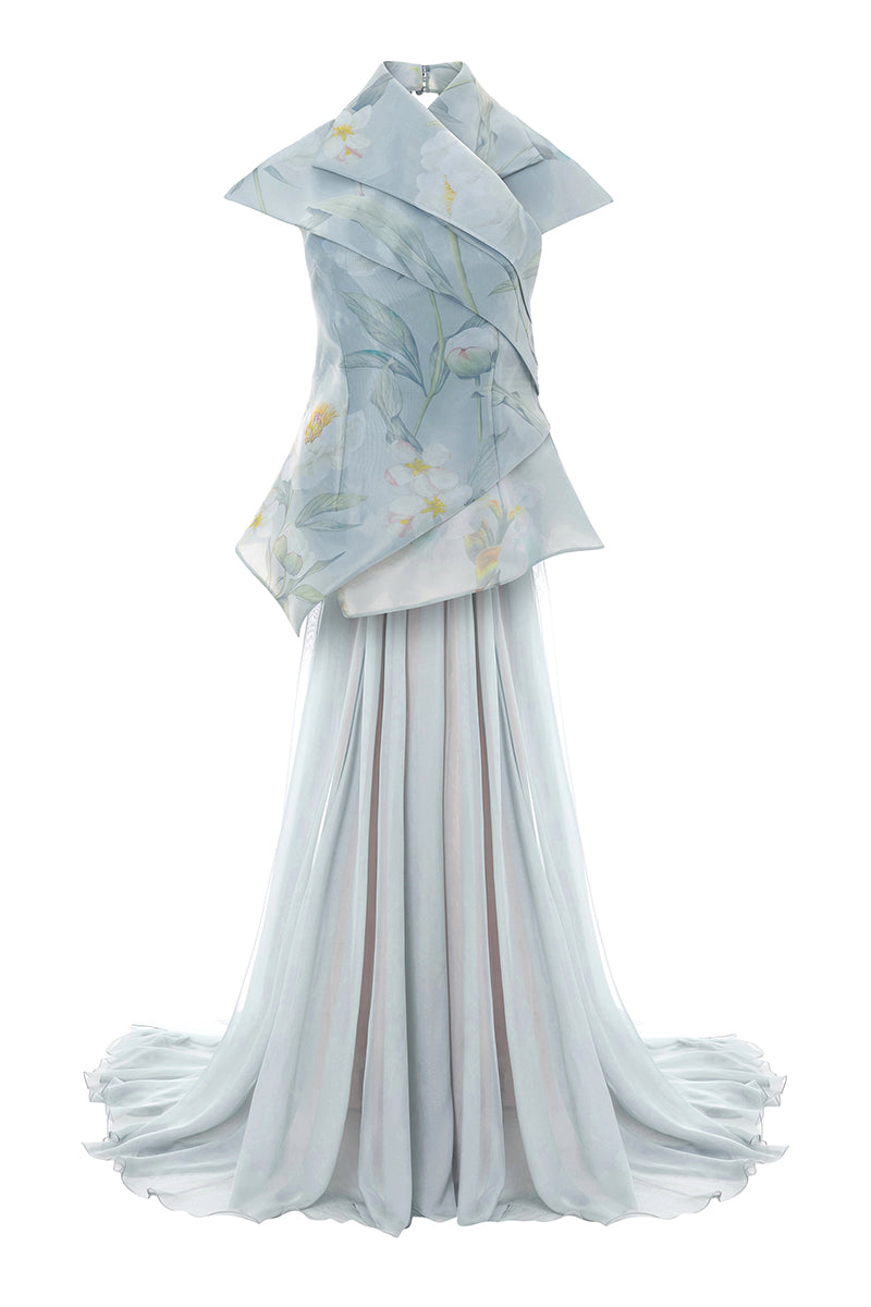 ASYMMETRIC CHIFFON DRESS IN GRAY - CULT MIA