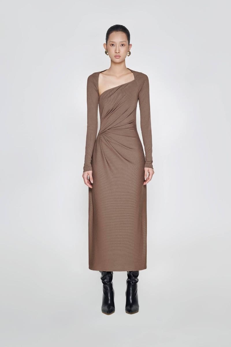 BROWNY SAND LONG SLEEVE MIDI DRESS | TONYY | CULT MIA