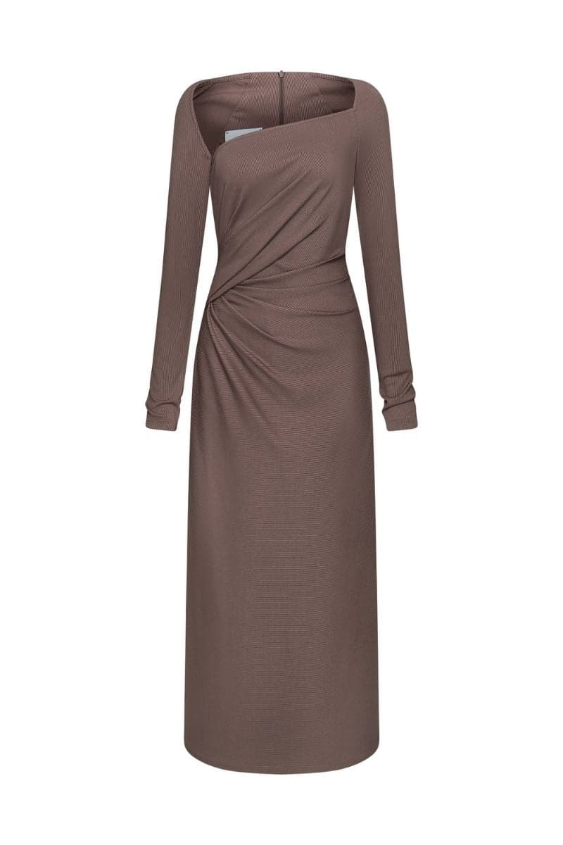 BROWNY SAND LONG SLEEVE MIDI DRESS | TONYY | CULT MIA
