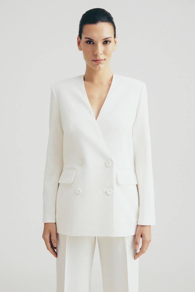 FITTED DOUBLE-BREASTED BLAZER IN WHITE - CULT MIA