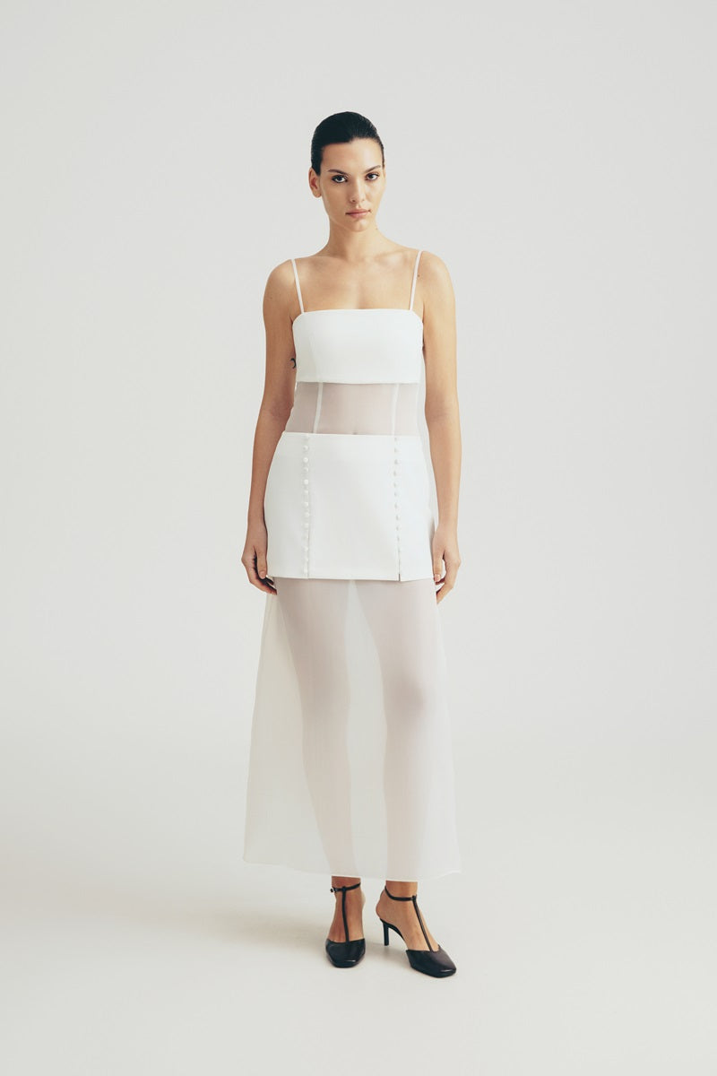 DRESS WITH SHEER INSERTS IN WHITE - CULT MIA