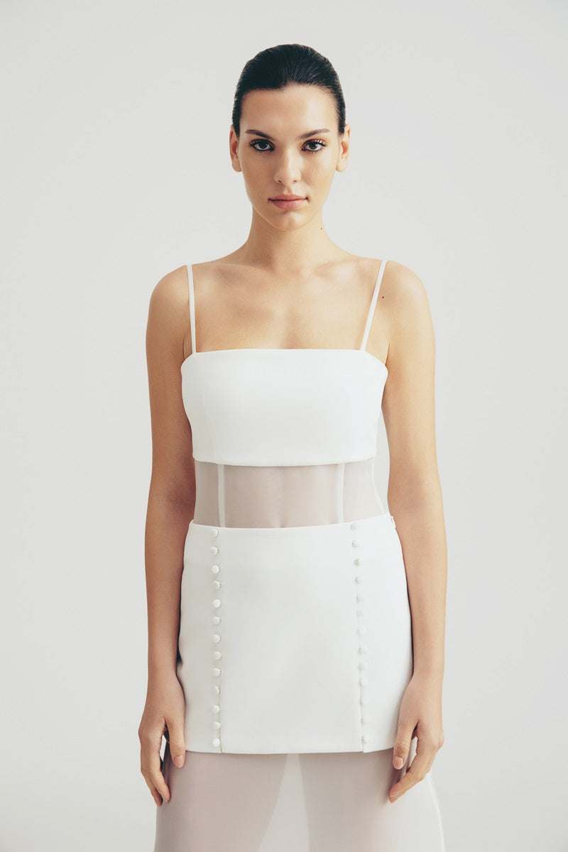 DRESS WITH SHEER INSERTS IN WHITE - CULT MIA