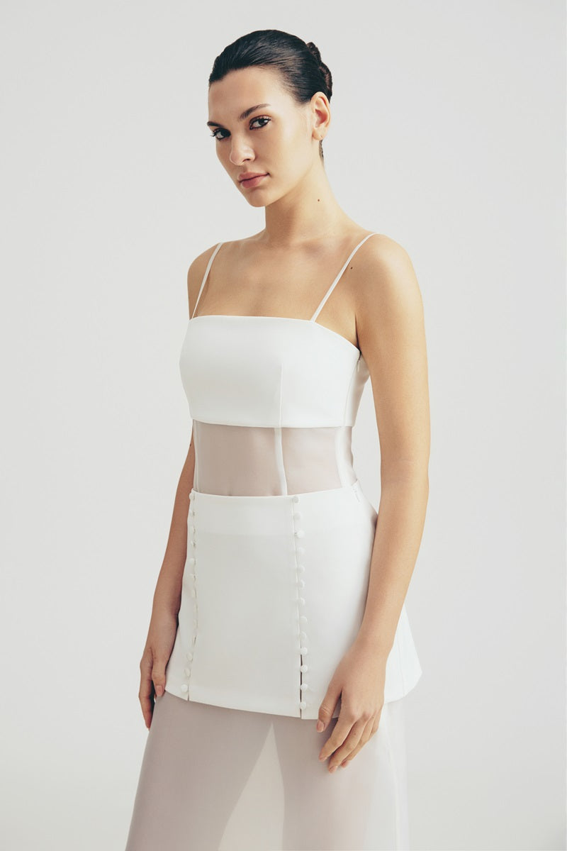 DRESS WITH SHEER INSERTS IN WHITE - CULT MIA