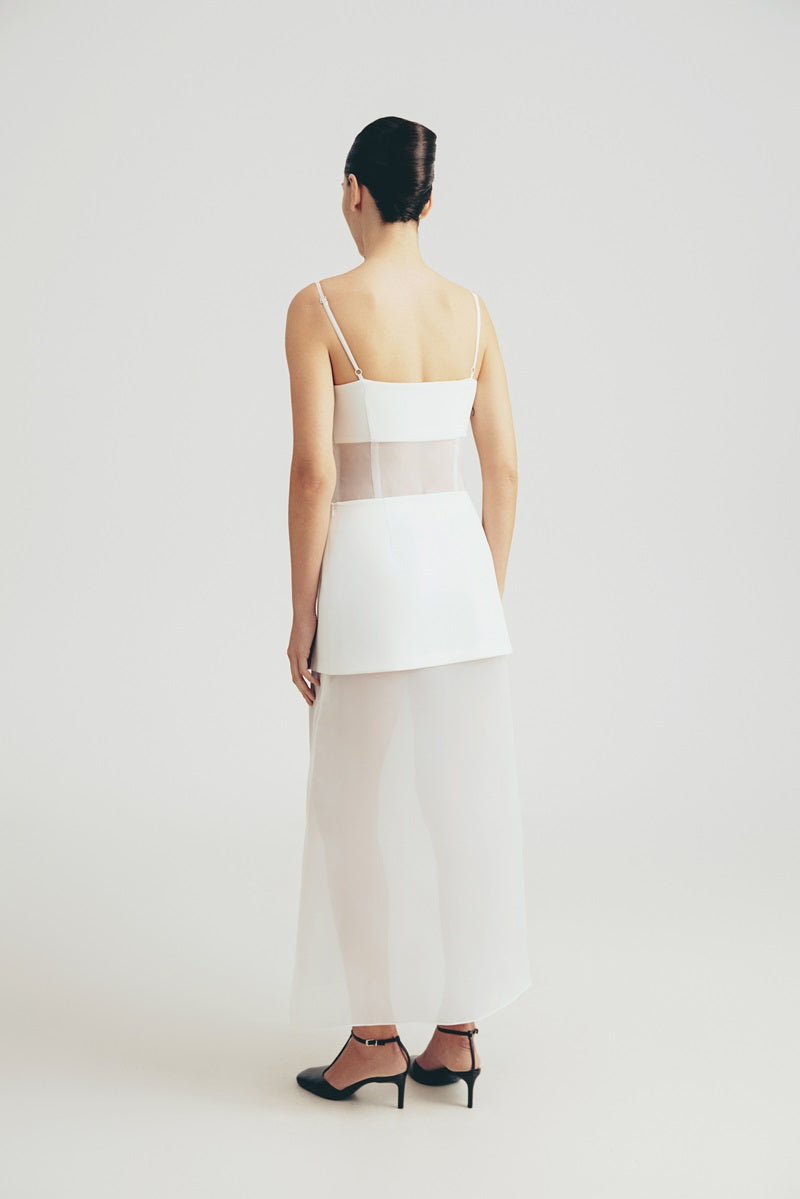 DRESS WITH SHEER INSERTS IN WHITE - CULT MIA