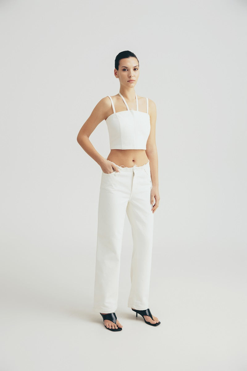 JEANS WITHOUT A WAISTBAND IN WHITE - CULT MIA