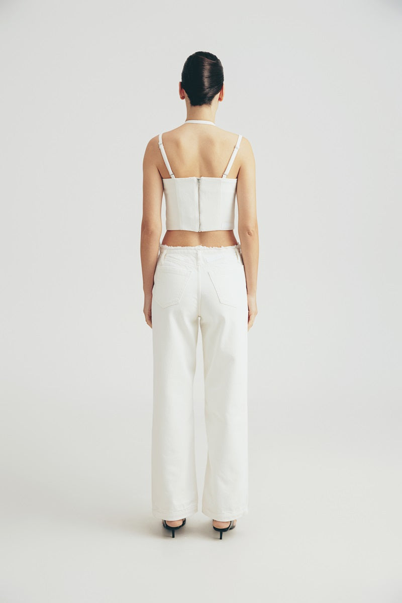 JEANS WITHOUT A WAISTBAND IN WHITE - CULT MIA