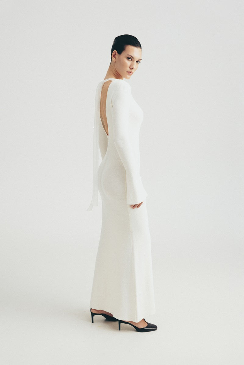 KNITTED MIDI DRESS IN WHITE - CULT MIA