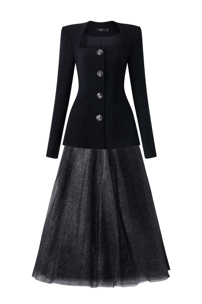 long dress and blazer sets Cora Cropped Jacket Spaghetti Strap Midi Dress Set