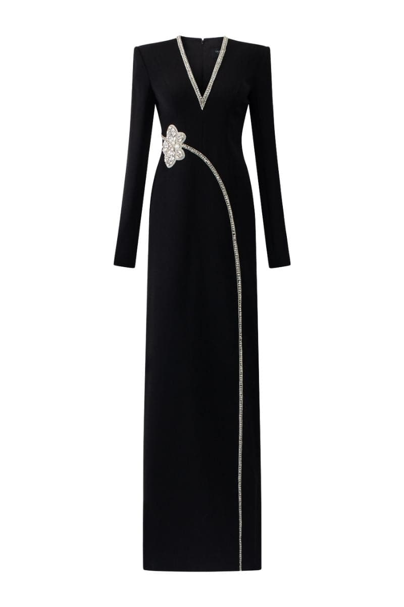 Tracy Studio Black Stone Orchid Embellished V-Neck Dress | Cult Mia Tracy Studio Black Stone Orchid Embellished V-Neck Dress | Cult Mia