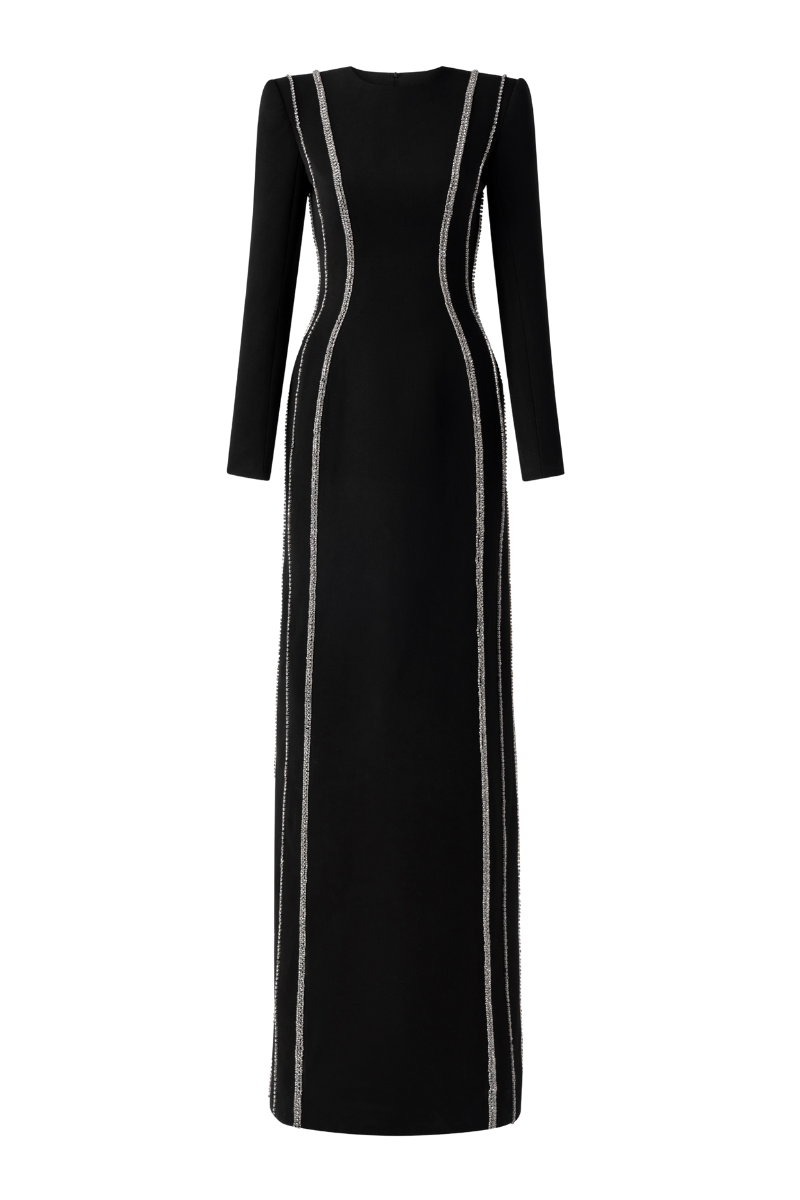 CRYSTAL - EMBELLISHED LONG SLEEVE BODYCON FULL DRESS | Tracy Studio | CULT MIA