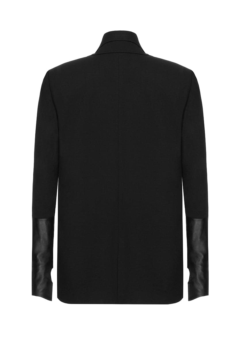 STURCTURED BLACK JACKET WITH LEATHER GLOVES SLEEVES | Vaska | CULT MIA