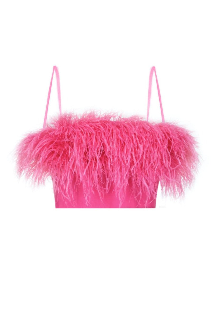 Strapless Feather Crop Top Pink