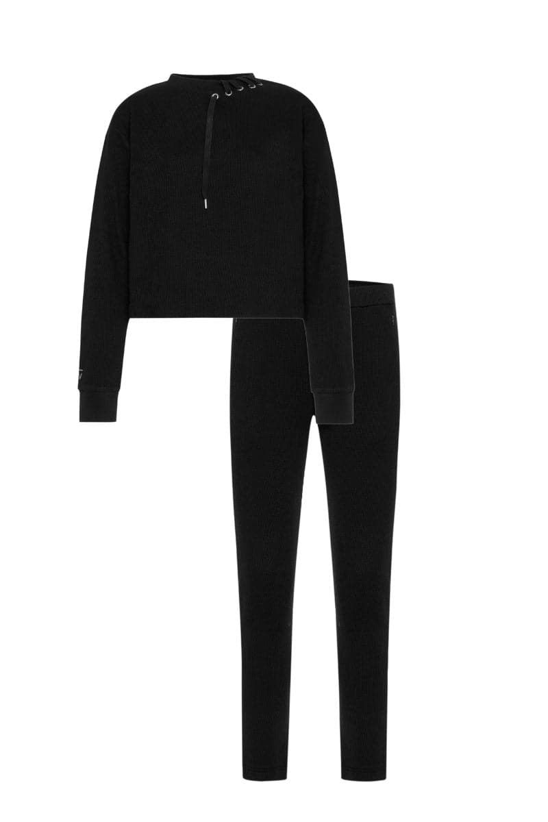 BLACK WAFFLE SWEAT SHIRT AND PANTS SET | Bassigue | CULT MIA
