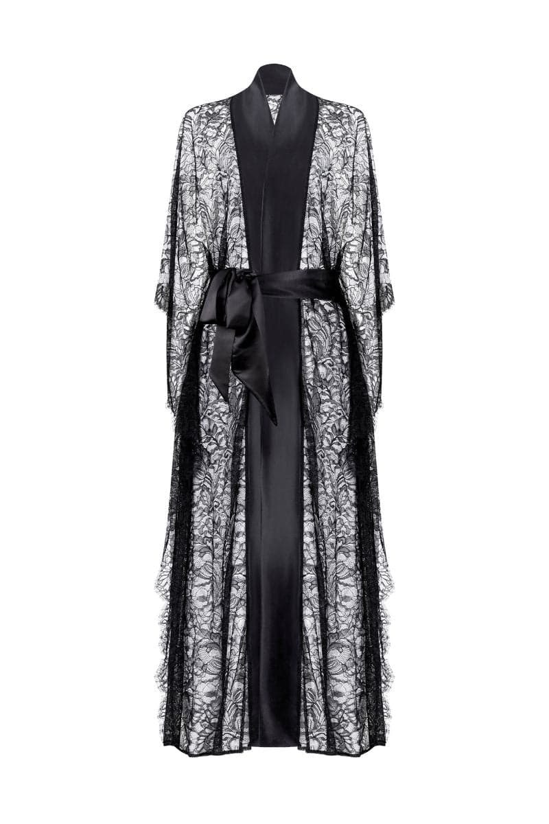 BLACK KIHARU LONG SILK ROBE | Entos | CULT MIA